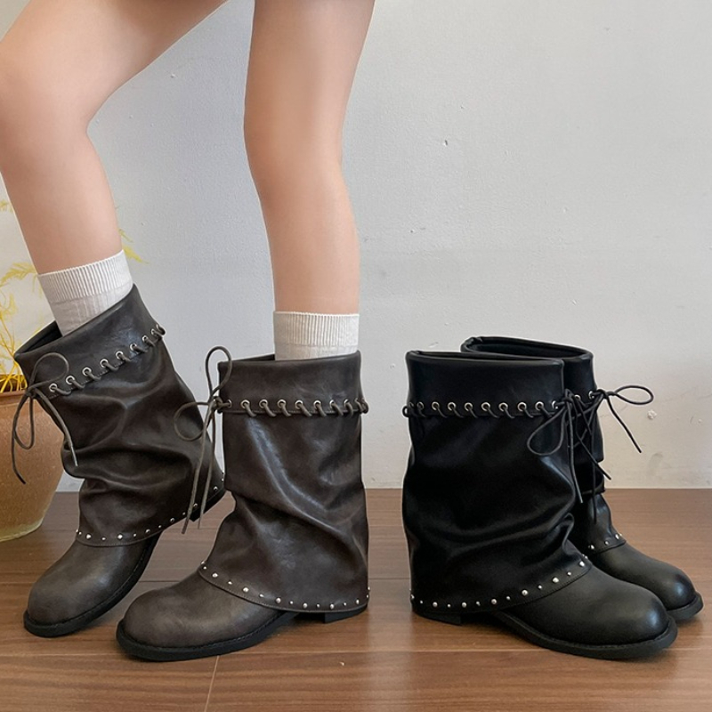 Leather Classic Strap - Bottes mi-mollet souples pour femmes, bout
